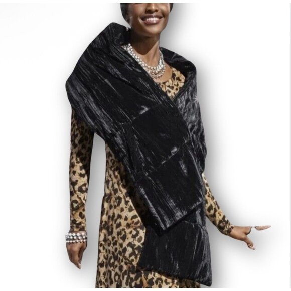 CAbi Accessories - SOLD CAbi Black Velvet Drama Scarf Artsy Quilted Pockets Buttons Casual Formal W